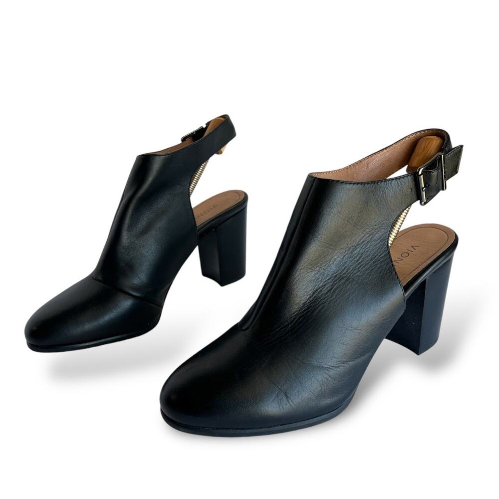 Vionic Lacey Open Heel Black Leather Boots Sz 10